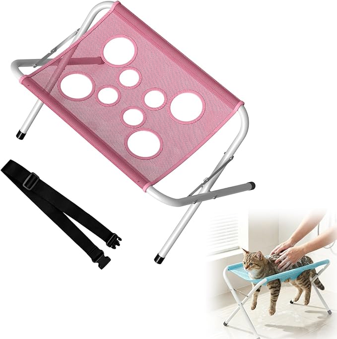Pet Grooming Hammock with Stand, Dog Bathing Station, Cat-Hammock | Foldable Steel Frame Pet Bath Rack With Breathable Polyester Net, 8 Fixed Holes, 10KG Load