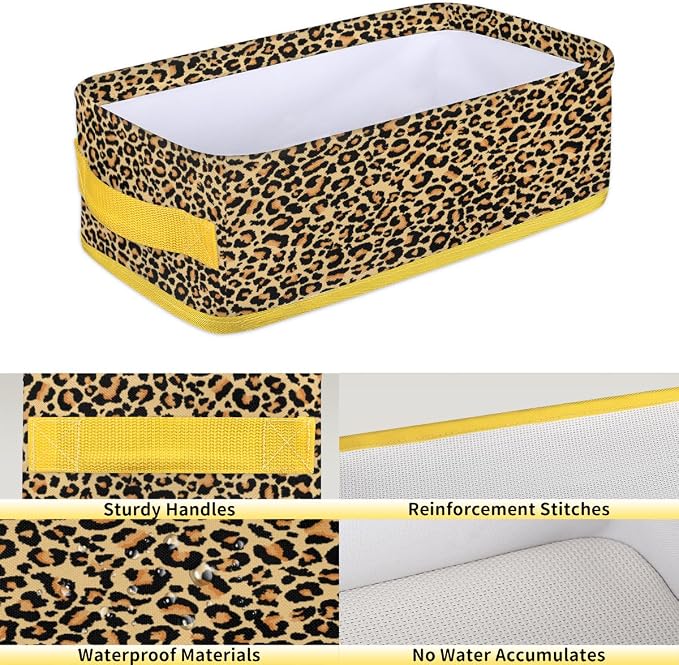 Leopard Skin Animals Bathroom Storage Basket, Foldable with Handle Open Countertop Paper Towel Decorative Box, Toilet Tank Top Shelf Baskets for Home Closet Bedroom Living Room Office