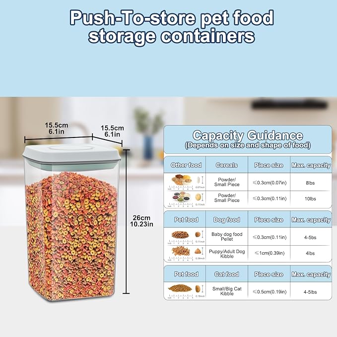 LEAWALK 4.2Qt Airtight Dog Cat Food Storage Container and Dog Treat Containers BPA-Free, PET Clear Stackable Pet Storage Bin, 1 Cup Scoop, 1 Sponge cleaning brush, Pop Top, With handle -1Pack