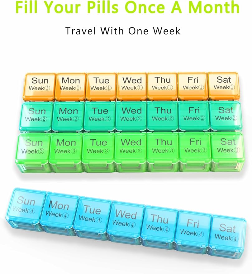 Extra Large Monthly Pill Organizer 28 Day | Large Pill Case Organizerd 4 Week Dust-Proof Medication Reminder Portable Travel Container