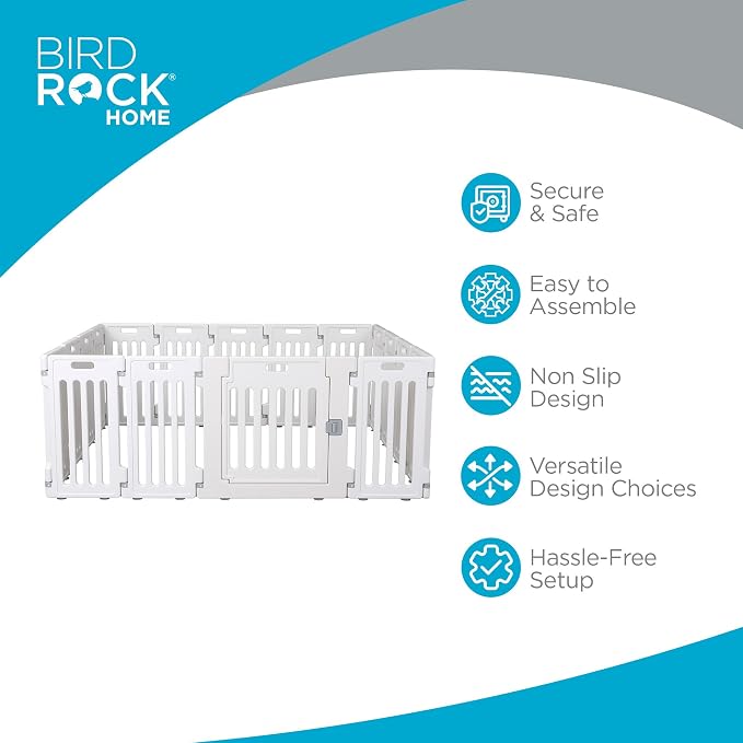 BIRDROCK HOME Dog Playpen w/Door, 16 Panel, 25.6in H | Strong Plastic, Non-Slip Puppy Playpen, Secure Pet Gate | Indoor Outdoor Fence | Configurable Panels | Medium to Large Pets - White | 17-Panel Durable Plastic Playpen for Puppies and Small Dogs, Pe...