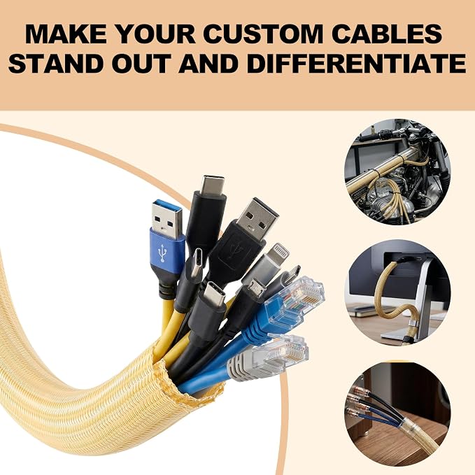AGPTEK Cable Sleeve, 20ft - 1 inch Cable Management Cord Hider, Wood Color | Desk Cord Cover Organizer Wire Hider for Office Computer TV Wire Loom Tubing Pet-Proof Cord Protector from Cat Dog Chewing