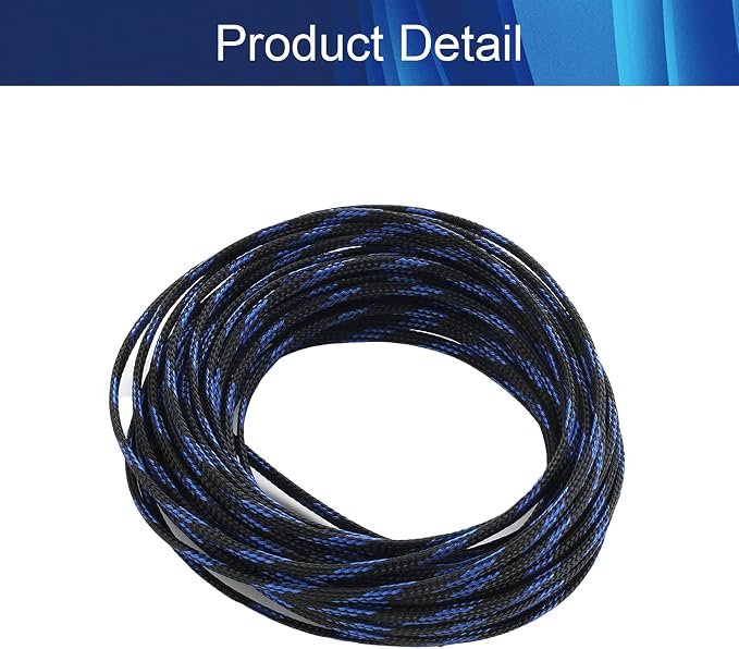 Jutagoss PET Expandable Braided Cable Sleeve, 32.8ft - 3/16 inch Black Blue Cable Management Sleeve, Wire Loom Tube Cord Protector for USB Cable, Power Cord, Audio Video and More, 1Pc