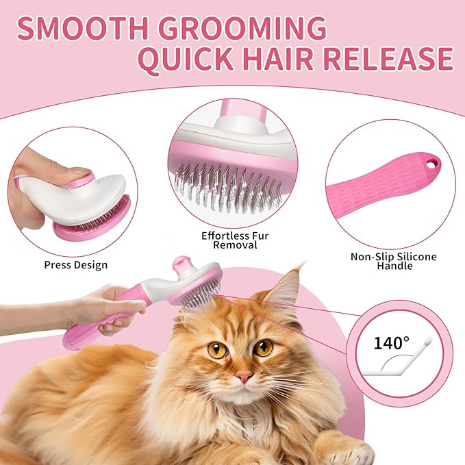 6PCS Pet Bath Grooming Kit for Dogs and Cats, Dog Washing Set with Hair Brush, Shampoo Scrubber, Bath Gloves, Quick Dry Towel & Large Storage Bag, Pink Pet Shower Grooming Supplies