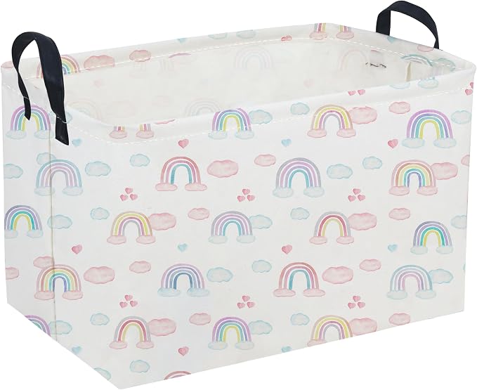 Sanjiaofeng Rectangular Rainbow Basket,Storage Bins with Handles,Dirty Clothes Basket,Rainbows Room Decor(Big Rainbow)