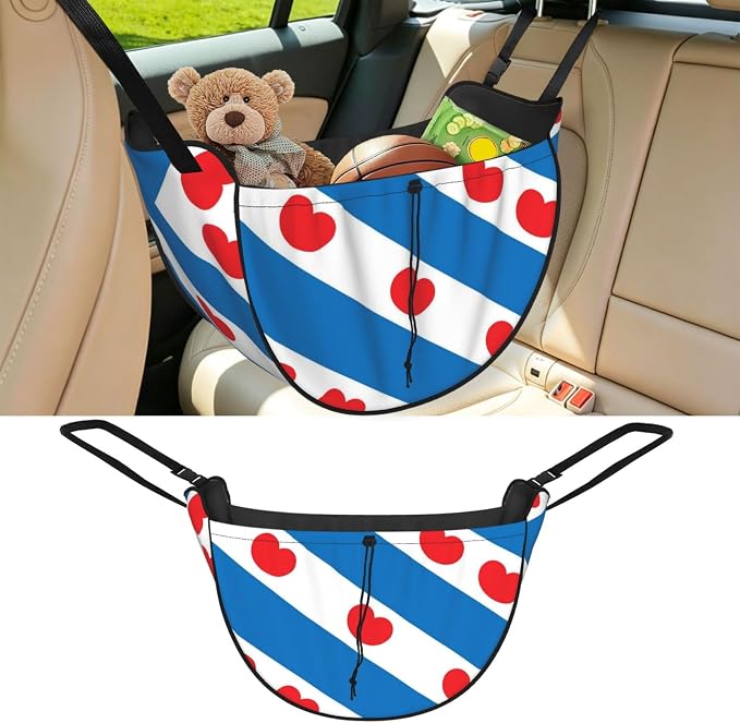 Flag of Friesland Car Seat Organizer-Backseat Storage Bag for Travel | Waterproof Durable. Holds Snacks Gear Essentials. Fits Most Cars.