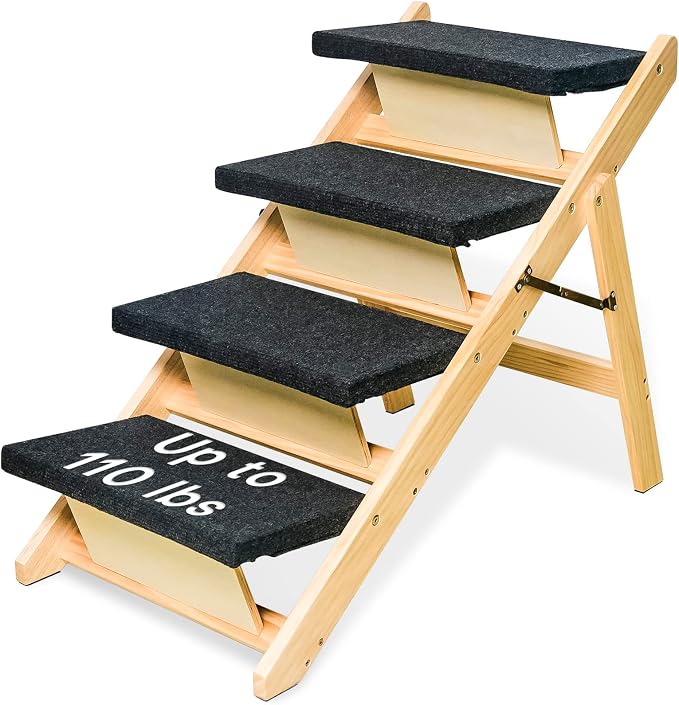 BRIKY 2-in-1 Dog Stairs/Ramp with 4 Steps | Foldable Dog Stairs for High Beds Cars Couch, Durable Wooden Pet Stairs for Small Medium Large Dogs, No Assembly Required