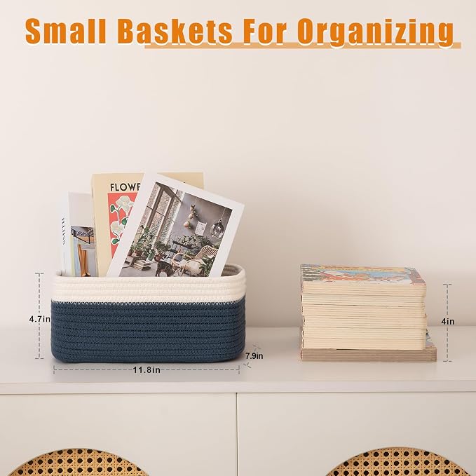 OIAHOMY 4 PACK 7L Storage Baskets for Organizing Storage Bins Blue | Small Bins for Shelves Small Storage Basket Shelf Baskets Organizer Baskets for Gifts Empty Cute Decorative Storage Bins