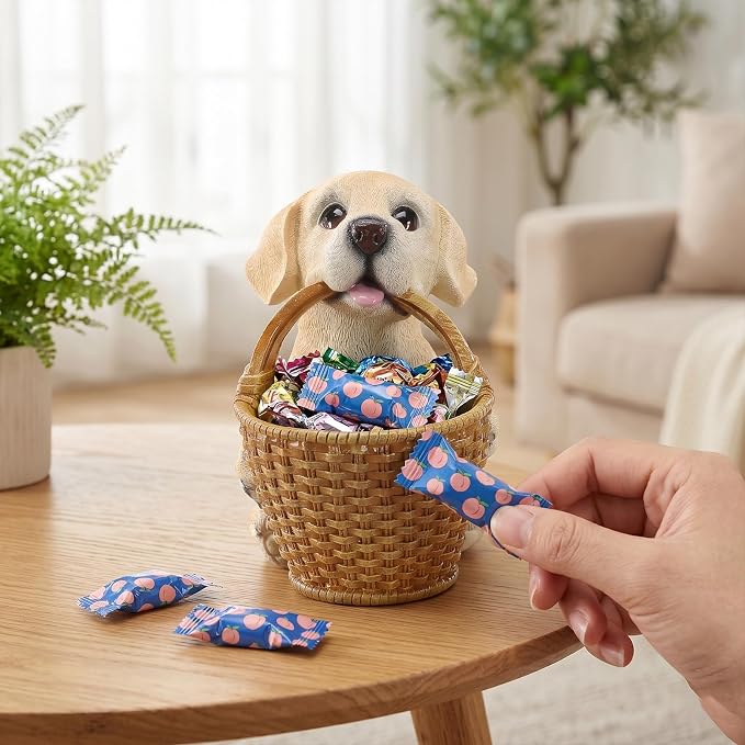 Cute Labrador Candy Bowl, Resin Dog Figurine Key Bowl for Entryway Table, Desktop Storage Basket Organizer for Desk, Unique Dog Lover Gift
