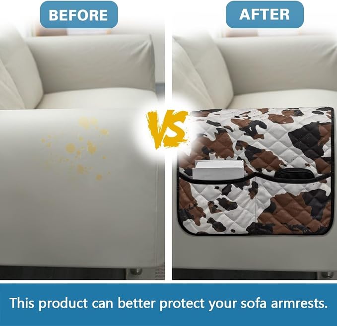 Stretch Couch Arm Covers Breathable Armrest Covers Chairs Arm Cover Easy to Clean, Scratch-Resistant Sofa Arm Protector Cover Home Furniture Decor Cow