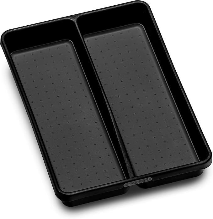 madesmart Classic 2 Compartment Compact Utensil Tray, Carbon | non slip feet, rounded corners, soft grip lining, wide channels, spatulas whisks tongs, ladles serving spoons, woman owned