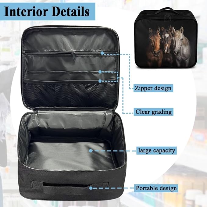 Rnyleeg Black First Aid Kit Bag Empty Horse Medical Kit for Home Empty First Responder Bag Compact Lightweight Travel First Aid Pouch for Men