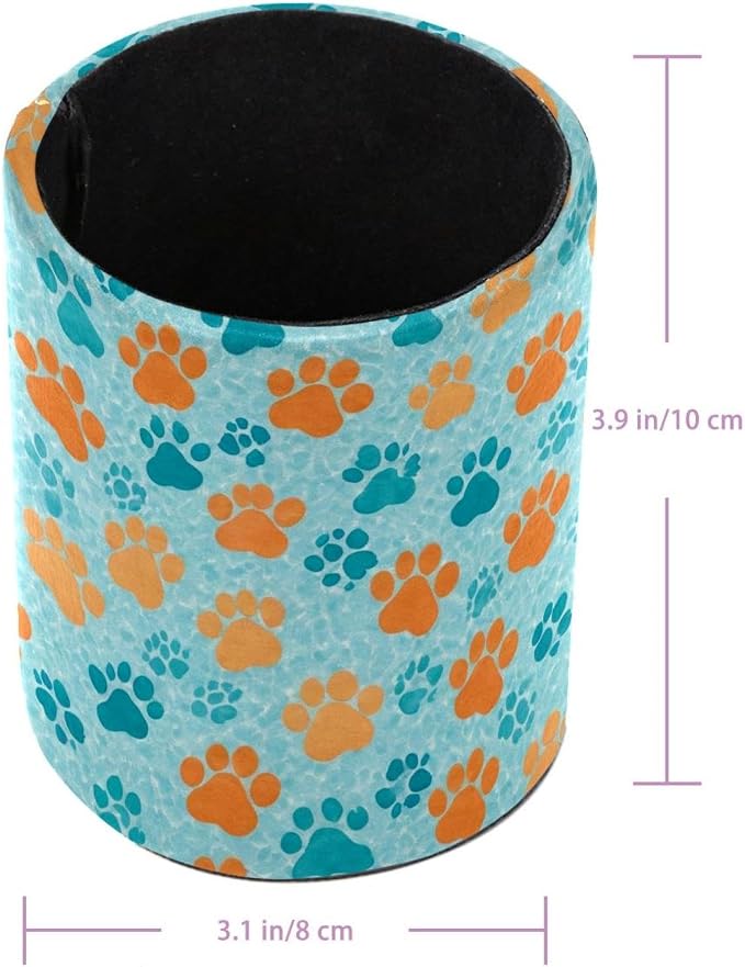 Faux Leather Pen Holder for Desk, Pencil Organizer Pet Paws Pen Cup Desk Decor Makeup Brush Holder Storage for Office Home