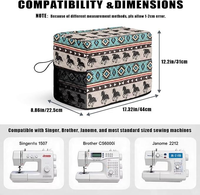 Sewing Machine Cover Polyester Febric Native American Horse Print | Dust Pet Hair Protection,Quilting Design,Fits Standard Singer,Brother Janome Machines,Protecting Decorating Your Sewing Space