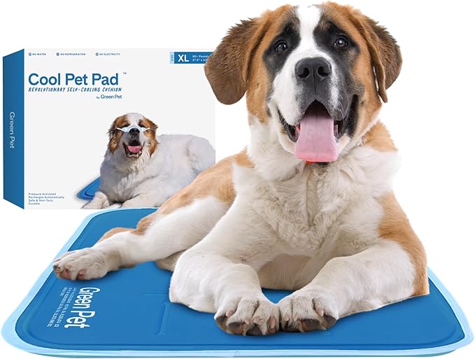 The Green Pet Shop Cool Pet Pad - Extra Large, Blue - Self-Cooling, Pressure Activated Mat for Dogs & Cats from 80+ lbs - Non-Toxic Gel, No Water Needed