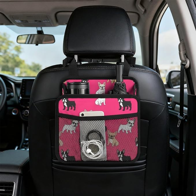 Car Organizers for Seat Back Vehicle Backseat Storage Pocket, French | Bulldogs Dogs Pets Puppy, Auto Hanging Pouch Trash Bag with Adjustable Buckle, Universal Fit for Vehicle Truck