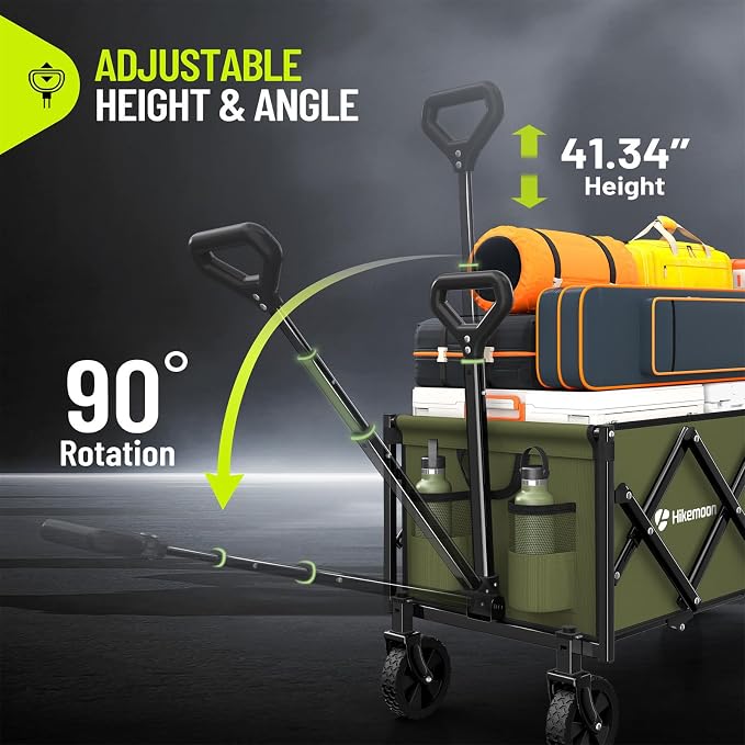 43'' Extra Long Folding Wagon with Extended Tailgate, Green | Wagons Carts Foldable, 360LBS Heavy Duty, Compact Portable, Utility Collapsible for Shopping/Beach/Garden/Camping/Sports
