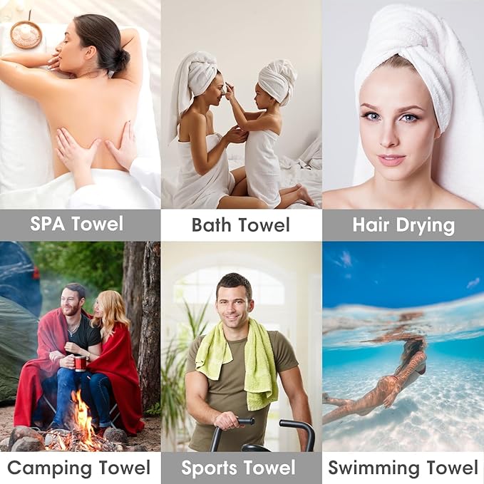 JML Bath Towels 4 Pack, Oversized Microfiber Bath Towels for Adult Men Women, 30" x 60", Large, Soft and Super Absorption Multipurpose for Bath, Beach, Pool, Sport - Grey Floral Pattern