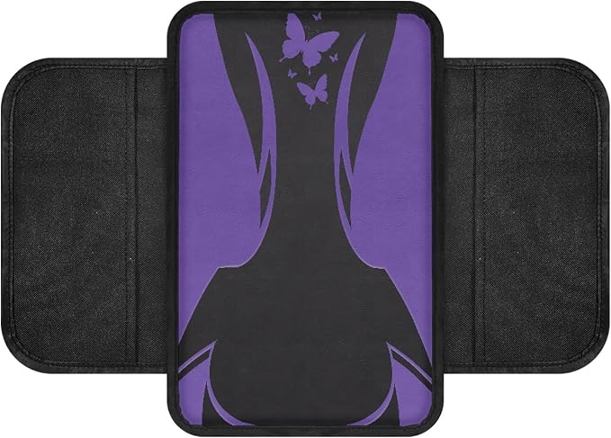 Howilath Auto Armrest Cover Pad, Non-Slip for Car Center Console | Purple Butterfly High-Quality Polyester, Comfortable Support, Washable, Perfect for Daily Commute