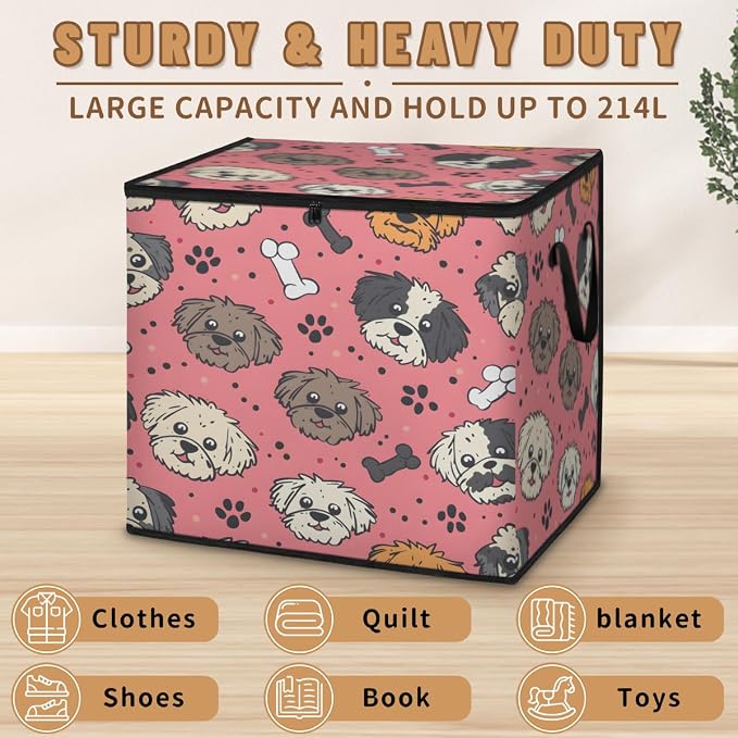 Cute Dog Large Storage Bags, Fabric Bed Storage Containers, Foldable Closet Organizers for Blanket, Clothing, Comforter, Bedding, Dog Paw