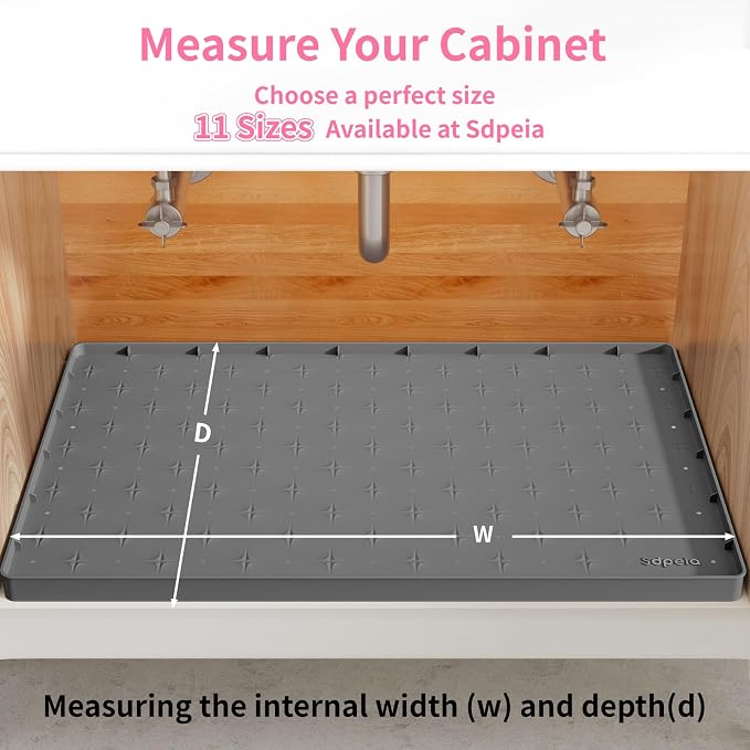 Sdpeia Under Sink Mat 34"×22" Waterproof Silicone Cabinet Liner & Sink Protector for Kitchen & Bathroom, Multi-Purpose Organizers Tray for Pets, Laundry, Cat Litter Mat, Gray