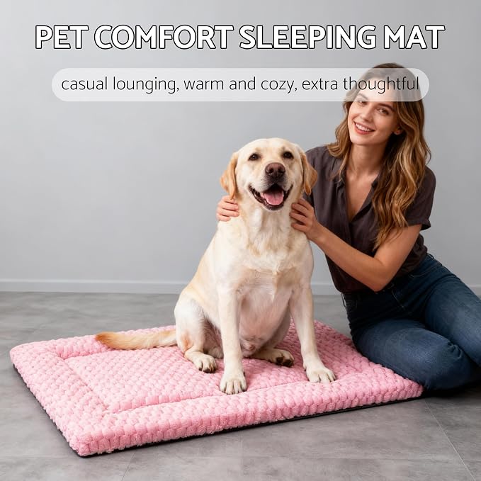 Dog Bed Mat, Reversible Dog Crate Pad - Washable Kennel Mat with Soft Support Foam, Flat Kennel Pad for Dogs & Cats, Double Pet Bed Perfect for Cage (Pink, 35" L x 23" W x 0.8" Th)