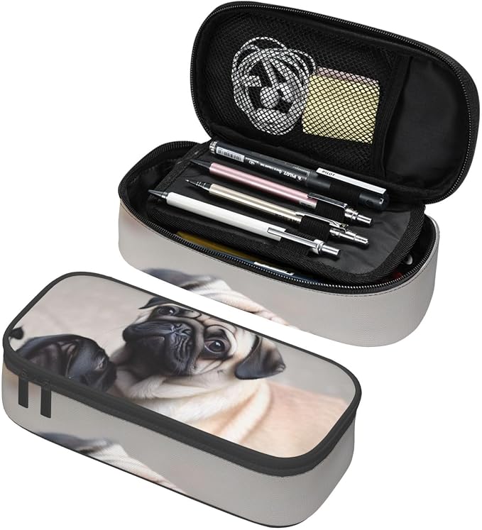 Cute Pet Pug Pencil Case Large Capacity Pencil Pouch With Zipper Portable Pen Bag Organizer Waterproof Cosmetic Makeup Bag For Women Men