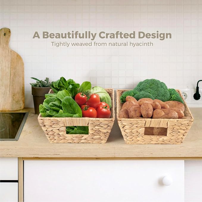 Set of 3 Snack Baskets, Water Hyacinth Basket,Wicker Snack Basket Organizer | Small Wicker Baskets with Handles, Woven Baskets for Storage (3 Medium Basket)