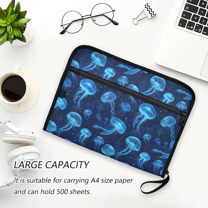 13 Pocket Zipper Expanding File Folder A4 Ocean Jellyfish | Accordion File Organizer with Front Pouch A4 Letter Size Portable Folders for Documents Receipt School Office Supplies
