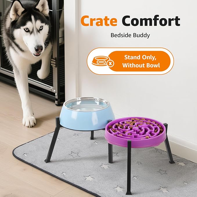 LOOBANI Double Dog Bowl Stand Adjustable 8.2"-11" Width for Large Seniors | Reduces Neck Strain, Non-Slip Rubber Feet, Rust-Proof Stand, Easy Clean, for Senior & Arthritic Dogs