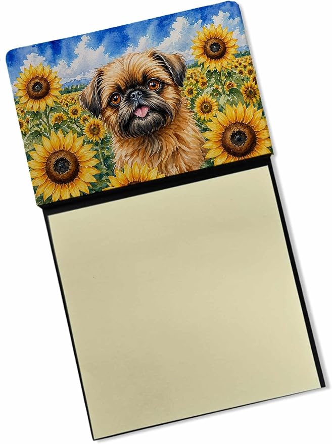 Caroline's Treasures Brussels Griffon in Sunflowers Watercolor Sticky Note Holder Refillable Dispenser Desk Accessory 3x3 Pad Gift