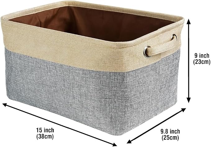Personalized Fabric Dog Toy Storage Basket with Lovely Dog Yorkie Collapsible Sturdy Fabric Pet Toys Storage Bin Cube with Handles for Organizing, Grey and White