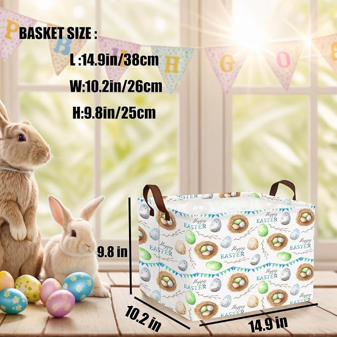 Large Cute Easter Basket for Kid Empty Gift Baby Rectangle Storage Bin Bunny Eggs Boy＆Girl Room Décor (Bird Nest)
