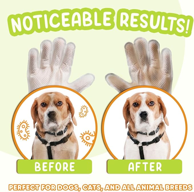 GoEcoVita Pet Deodorizing Glove Wipes for Dogs & Cats | Nourish & Clean Fur & Skin | Coconut Oil & Chamomile Rinse-Free Wipes | Bathing Glove Wipes for Daily Care | Natural, Hypoallergenic (8 Pack)