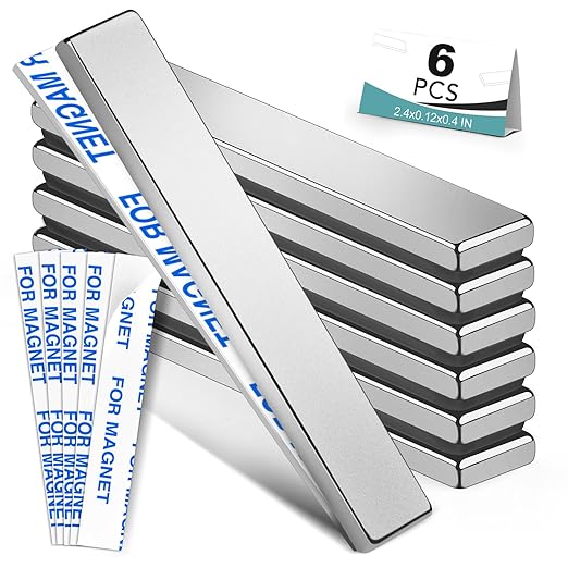 BEST CHOICE MAGNETS 6 Pack Strong Neodymium Bar Magnets, 60 x 10 x 3 mm | Rare Earth Neodymium Magnets with Double-Sided Adhesive Perfect for Fridge, Garage, Kitchen, Craft, Office