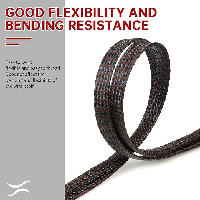 Expandable Braided Cable Sleeve, PP Yarn + PET Braided Expandable Sleeving Cable Management Protection High Density PET Wire Cover Sheath for Cables (Brown Black, 12mm-49ft)