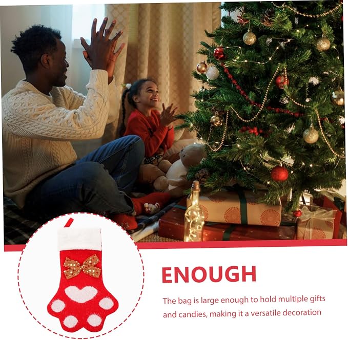 Xmas Themed Dog Paw Stocking Pendant Creative Knit Sock Hanging Ornament for Christmas Tree Fireplace Decoration Candy Storage Holiday for Pets