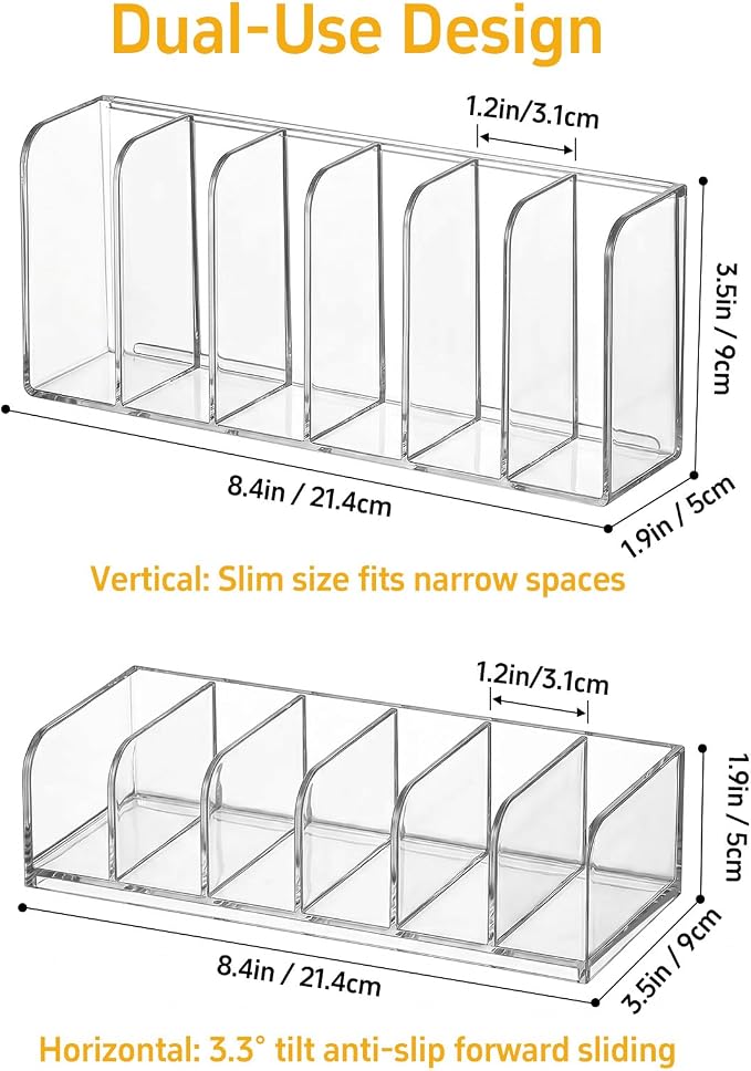 Medicine Cabinet Makeup Organizer with 3.3° Tilt | 6 Compartments, Holds Blush & Palettes; Horizontal & Vertical Dual Use for Vanity, Countertop & Drawer Storage