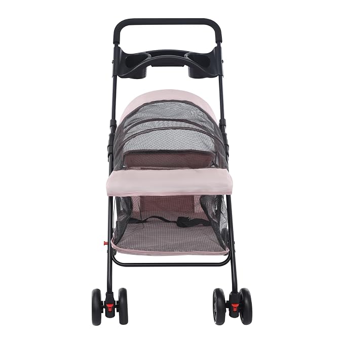 Foldable Pet Stroller w/Lockable Brakes,40lbs Capacity Ventilated Mesh Carrier Cart for Small Medium Dogs & Cats,Dog Stroller (Pale Pinkish Grey)