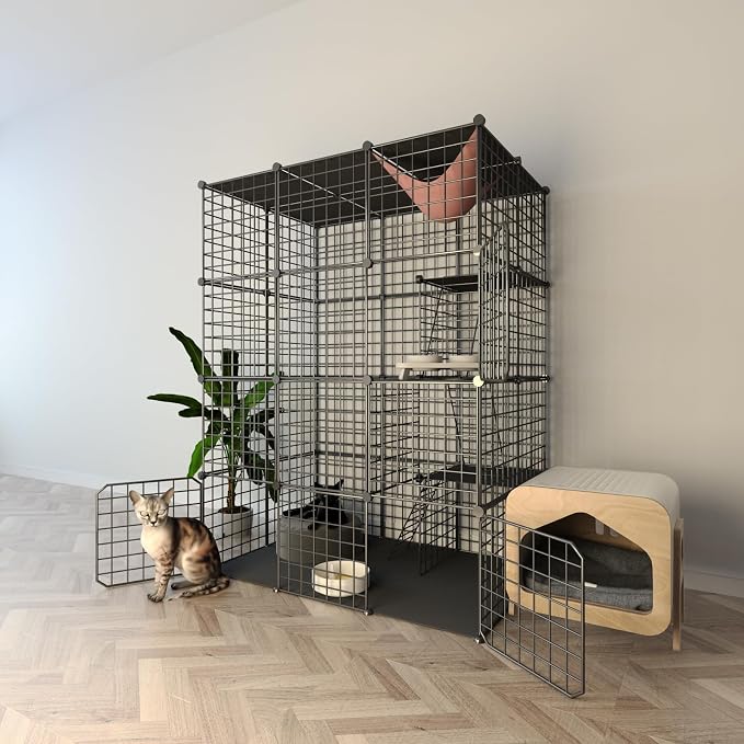 Indoor Cat Cage Enclosure DIY,Cat Playpen Catio Thick Metal Wire Kennels for 1-3 Cats Kitten Cage Detachable Patio Cat Crate （Only Cage）