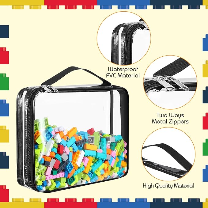 Sanwuta 6 Packs Toy Storage Bags with Zipper,Small,Clear | Clear Waterproof Games Storage， Large Portable PVC Container， Reusable Organizer for Board Games, Building Blocks, Puzzles