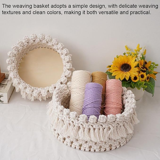 Cotton Rope Woven Baskets Decorative Storage Basket for Organizing, Small Basket for Cat/Dog Toy Bin, Bathroom Shelves