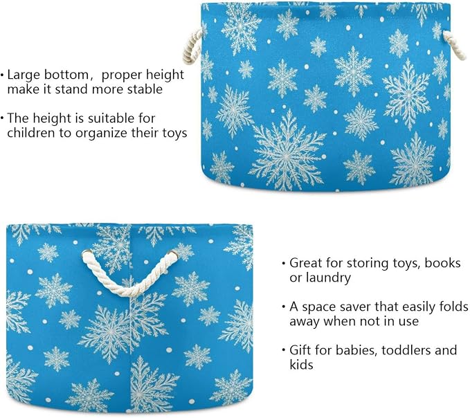 DOMIKING Large Storage Basket for Toys Snowflakes Christmas Blue Print Storage Bin Box Kids Laundry Hamper for Nursery Clothes Toys Books Home Decor