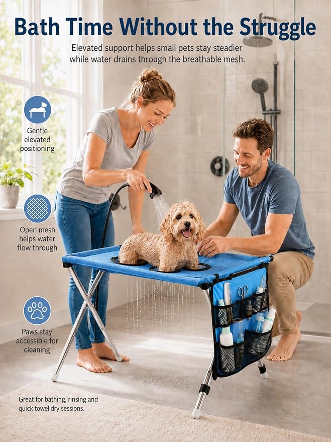 2-in-1 Foldable Pet Grooming Bed Dog Washing Grooming Table for Bathing | Portable Dog Wash Hammock Sling with Stand 44lbs Capacity Multifunctional Holder for Daily Bathing Nail Trimming Travel
