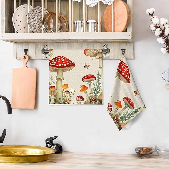 Mushroom Moon 2Pcs Kitchen Towels Butterfly Leaf 16X24 Inch Ultra Soft Tea Towel Super Absorbent Terry Dish Towels for Kitchen Linens