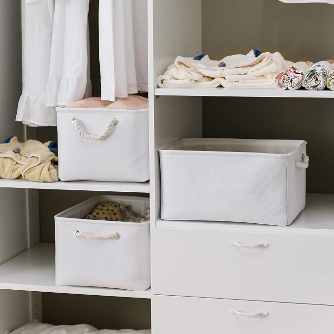 Fabric Storage Bin, Large 1 Pack 15.7L*11.8W*8.3H Storage Basket for Home Storage and Organization, Shelf Basket with Cover for Living Room Bedroom Closet（White