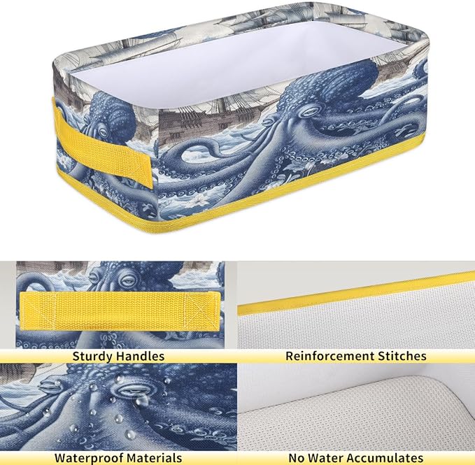 Stylish Octopus Bathroom Storage Basket Waterproof Foldable Storage Bins with Handles Decorative Toilet Paper Storage Basket for Organizing for House Bathroom Toiletries Set of 2