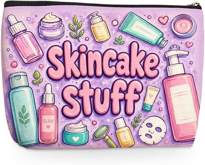 Skincake stuff Makeup Bag, Preppy Theme Cosmetic Bags Travel Organizer Bag