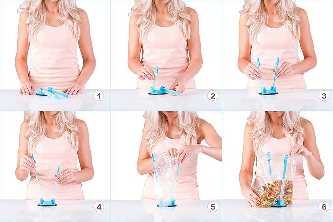 Baggy Rack Hands-Free Clip Food Storage Freezer Baggy Holder Pack 3 Green