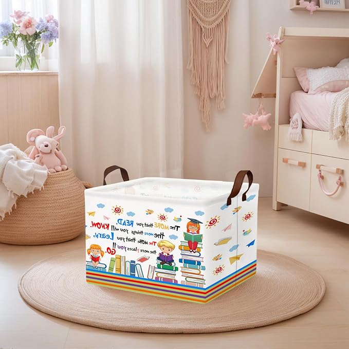 Reading Book Storage Basket Organizer for Nursery, Classroom, Library, and Daycare Store Books, Clothes (Kid Learning)